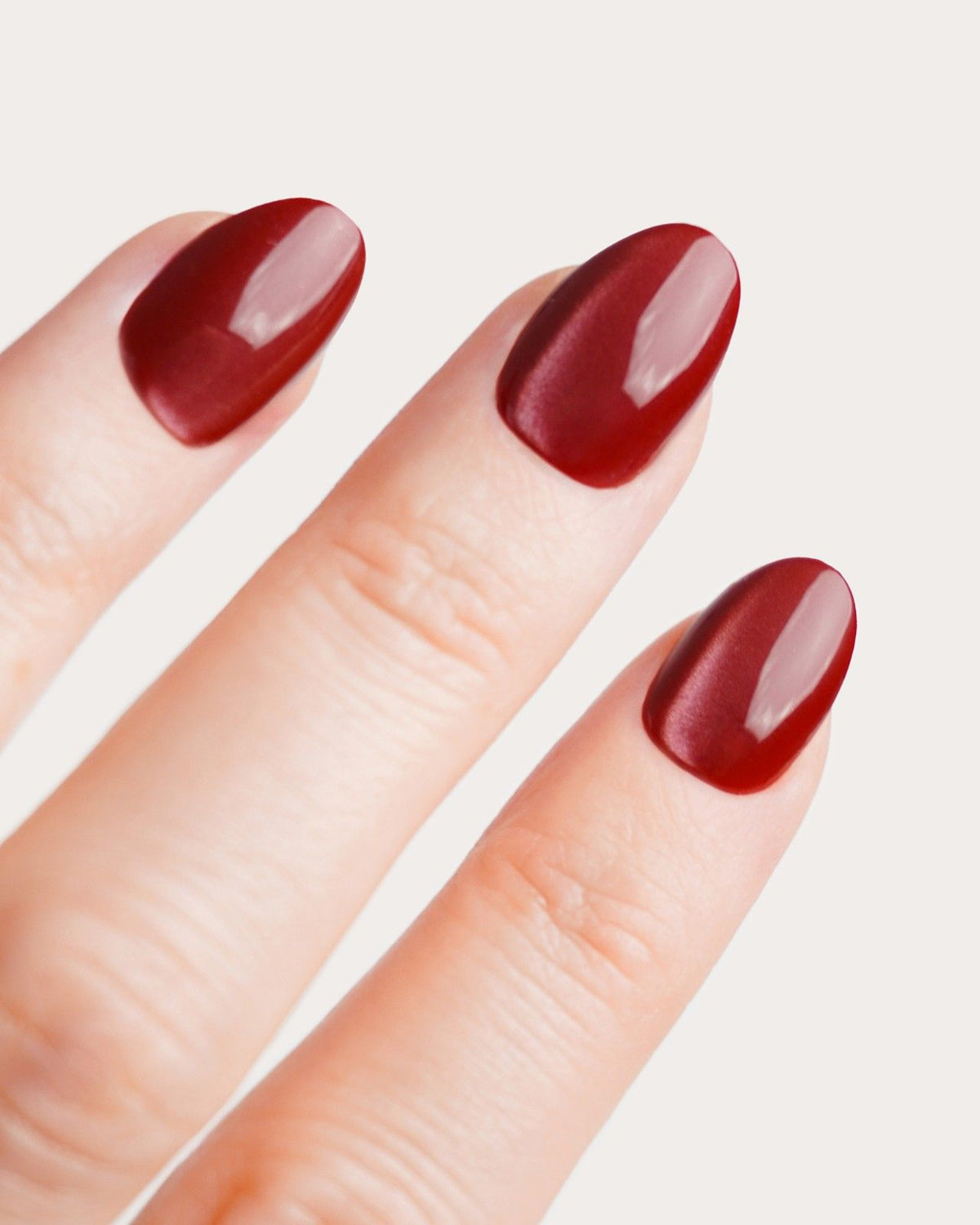 Glass Burgundy Cat Eye Short Round Soft Gel Press Ons