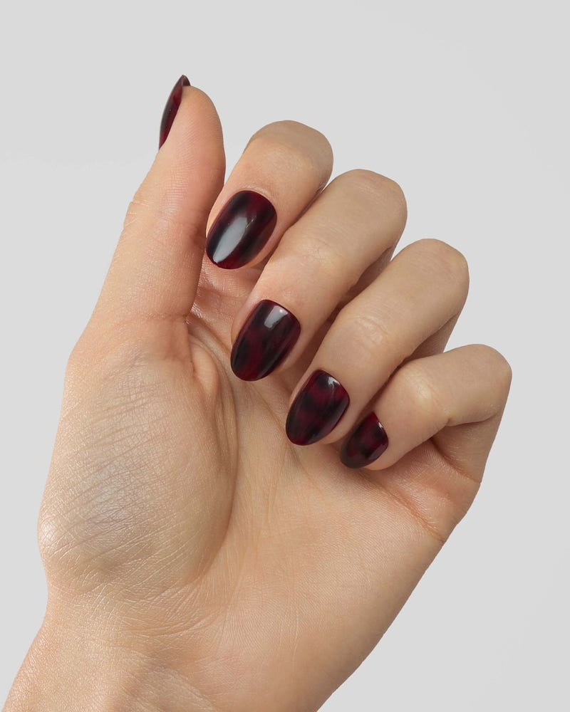 Limited Edition Red Mosaic Amber Short Round Soft Gel Press Ons