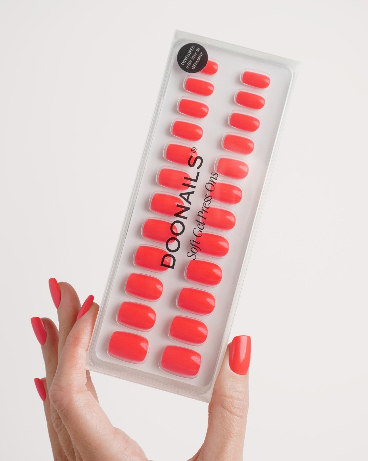 Sunset Coral Short Square Soft Gel Press Ons - Doonails