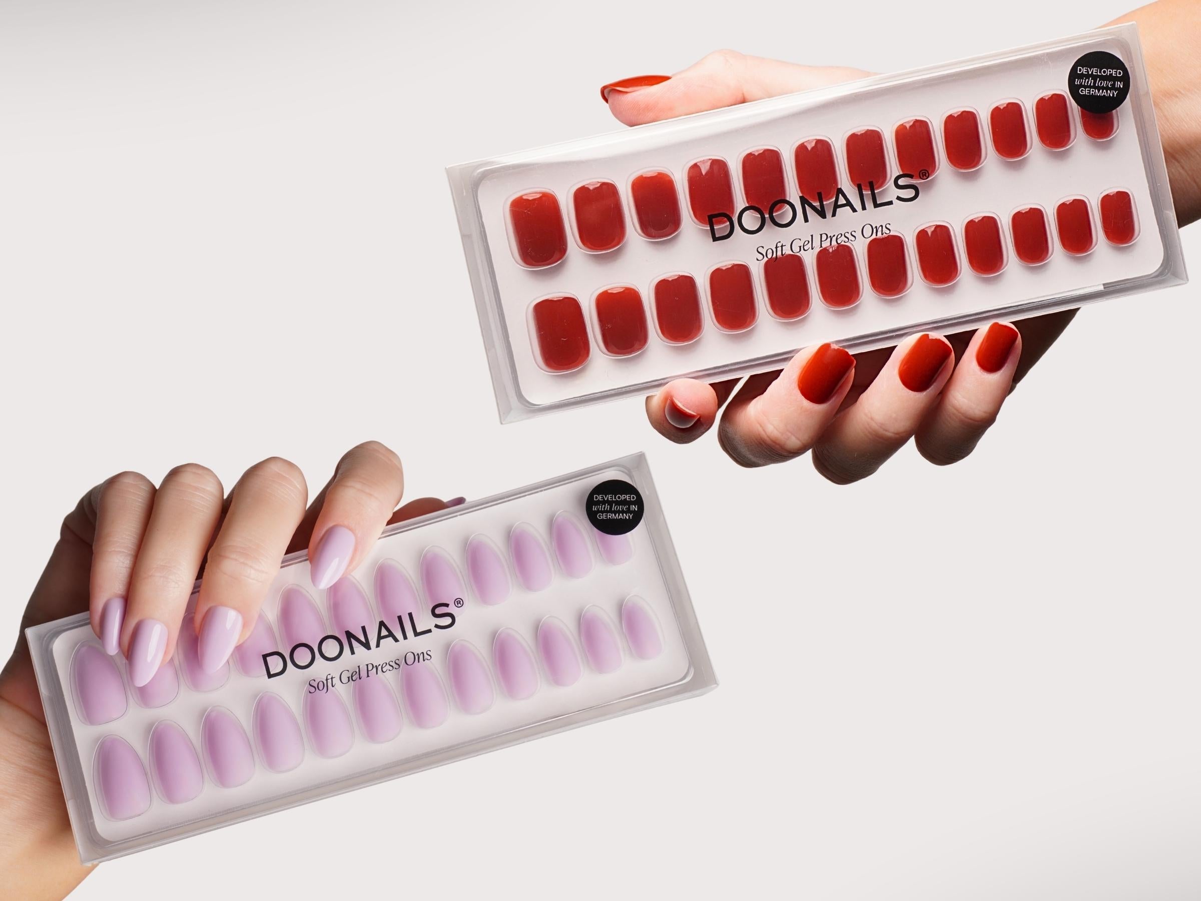 Soft Gel Press Ons in eckig rot und spitz lila