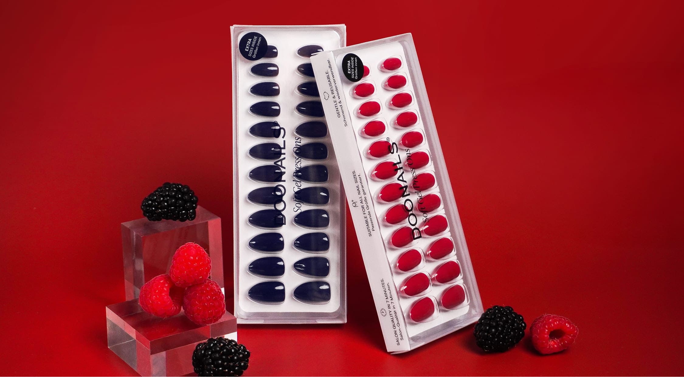 Ocean & Raspberry Short Almond Soft Gel Press Ons 