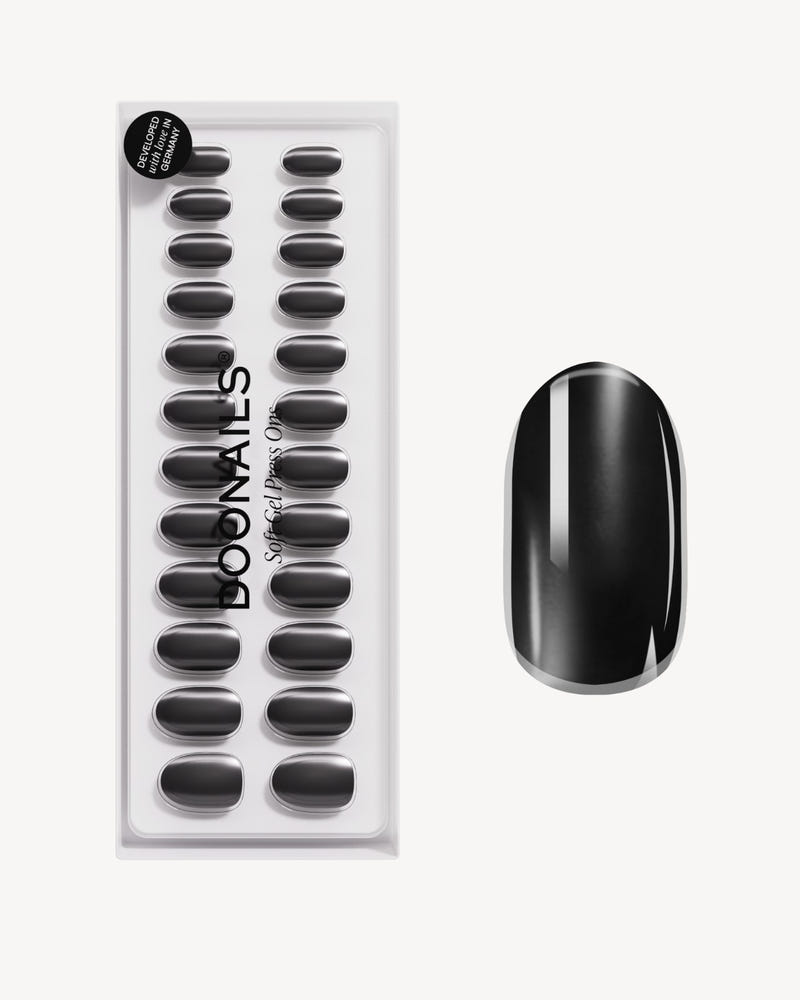 Black Pearl Medium Round Soft Gel Press Ons - Doonails