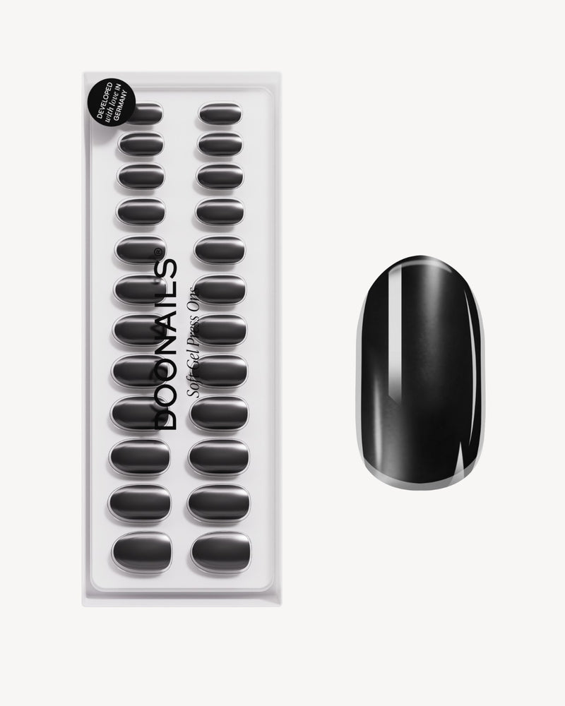 Black Pearl Medium Round Soft Gel Press Ons - Doonails