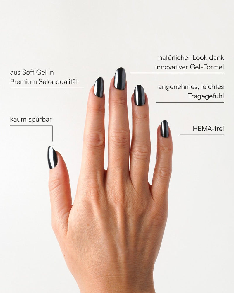 Black Pearl Medium Round Soft Gel Press Ons - Doonails