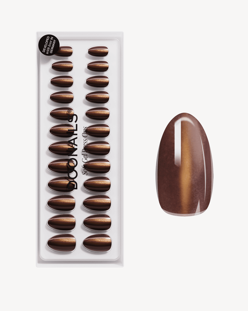 Glass Brown Cat Eye Short Almond Soft Gel Press Ons