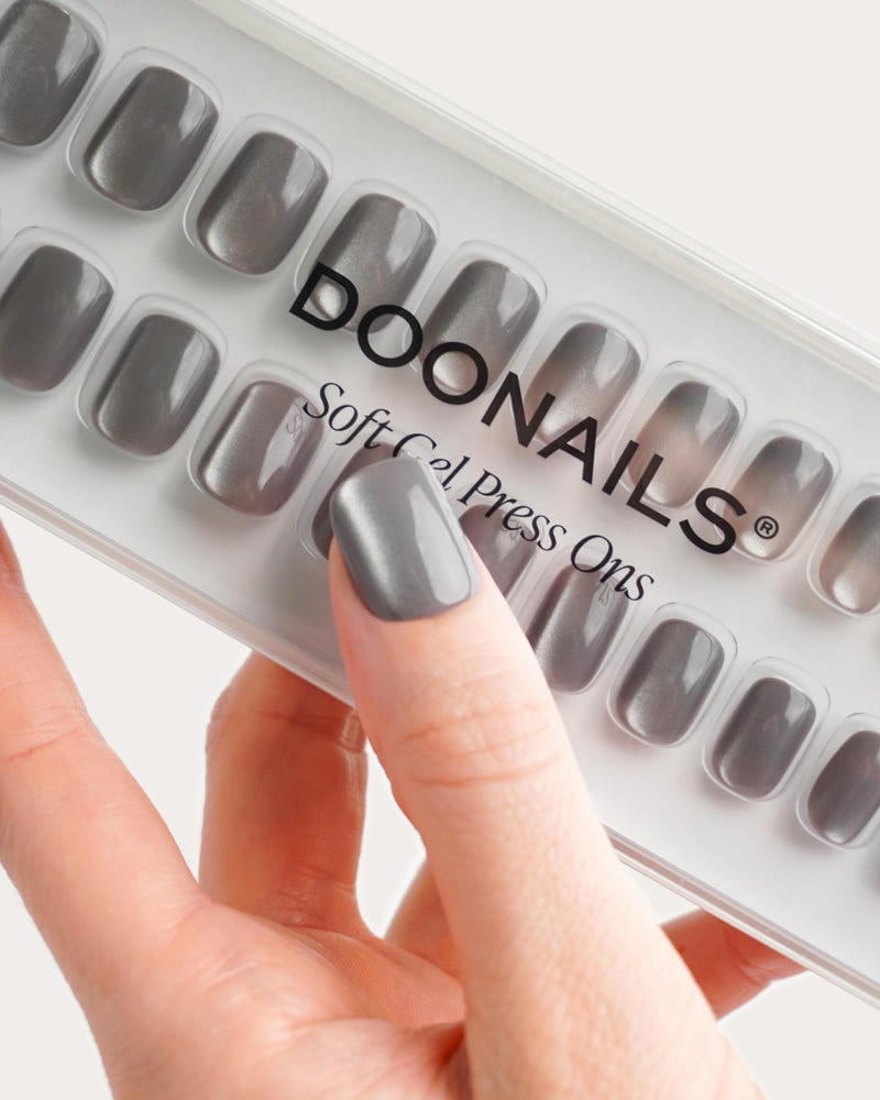 Glass Grey Cat Eye Extra Short Square Soft Gel Press Ons