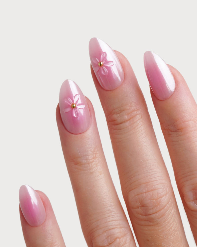 Glazed Pink Lotus Short Almond Soft Gel Press Ons