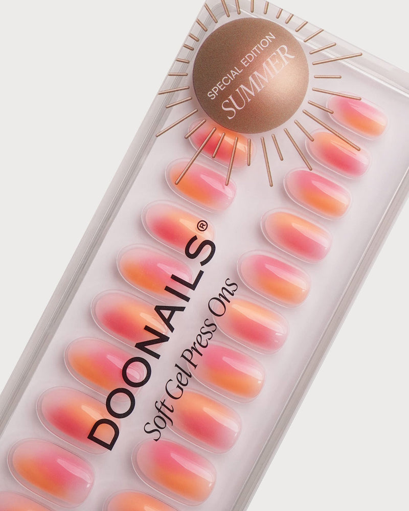 Orange Pink Aura Medium Round Soft Gel Press Ons