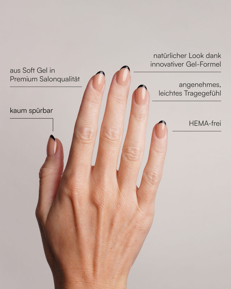 Black French Short Round Soft Gel Press Ons - Doonails