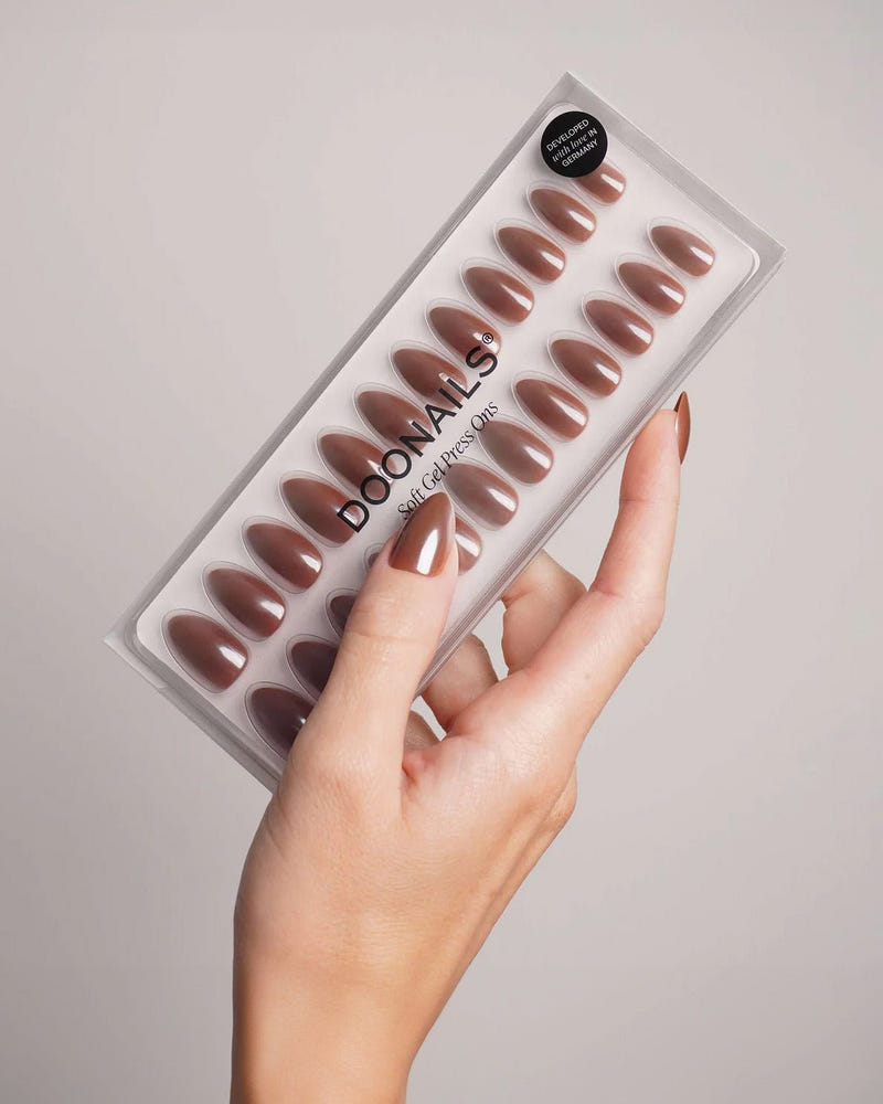 Glazed Chocolate Short Almond Soft Gel Press Ons - Doonails