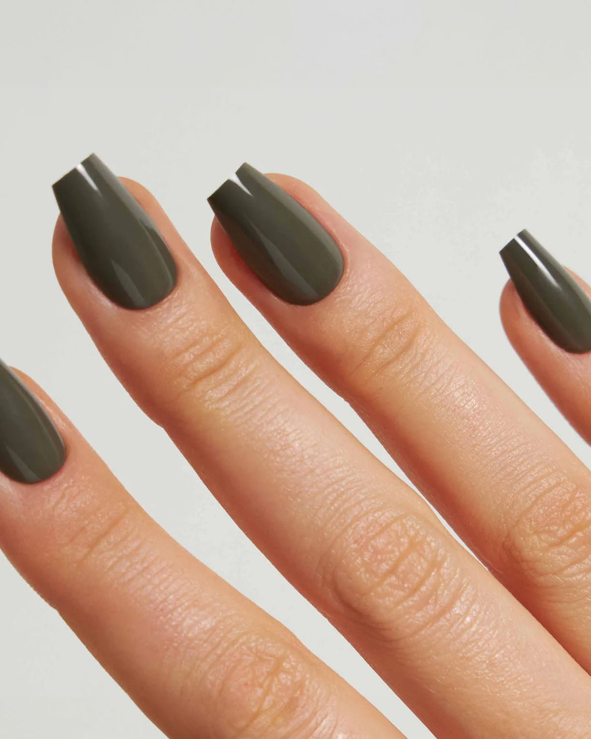 Khaki Short Coffin Soft Gel Press Ons - Doonails