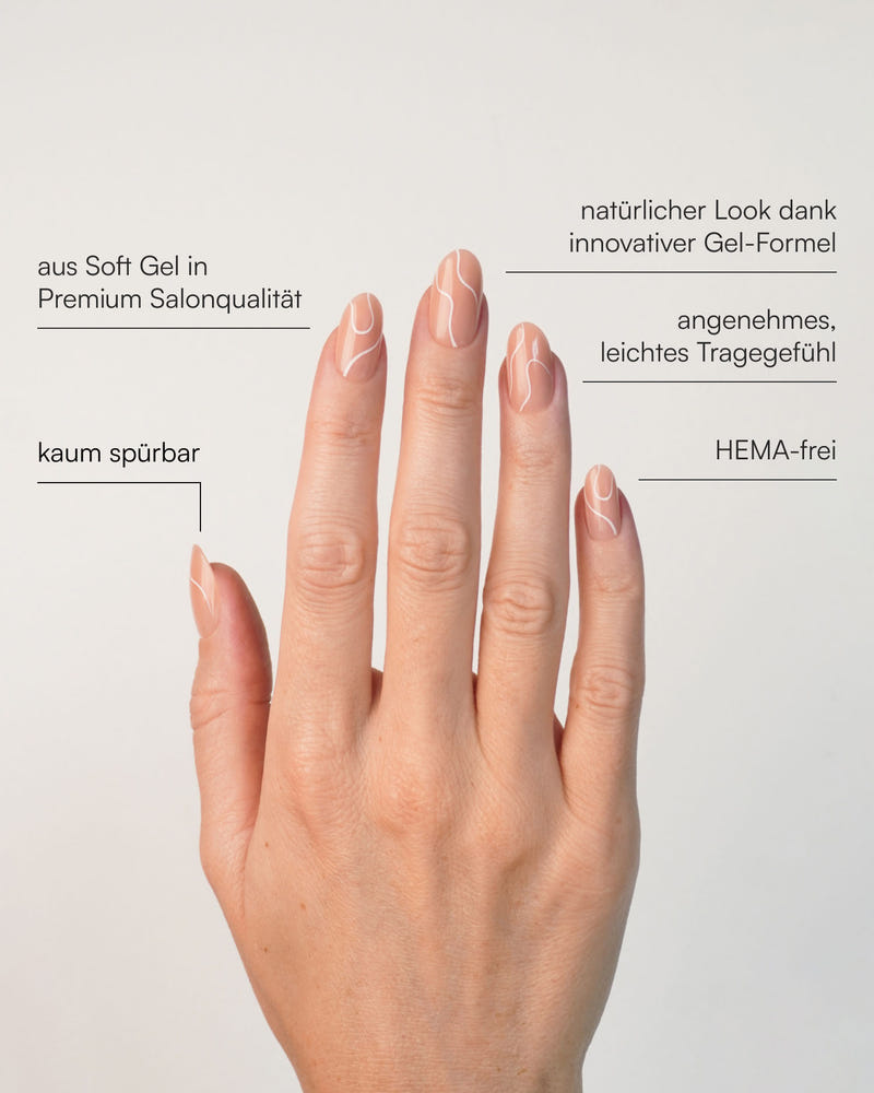 White Swirl Medium Round Soft Gel Press Ons - Doonails