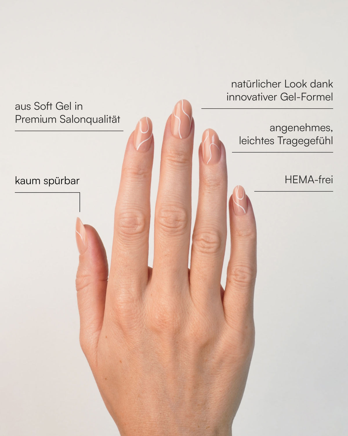 White Swirl Medium Round Soft Gel Press Ons