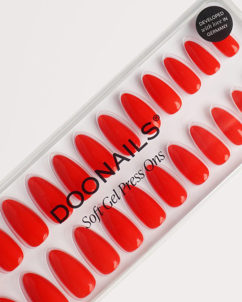 Rose Red Medium Almond Soft Gel Press Ons - Doonails