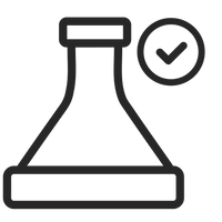 Icon in Form eines Chemiebehälters mit Haken. Symbol für hochwertige Produkte und geprüfte Qualität.