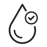 Icon in Form eines Wassertropfen mit Haken. Symbol für dermatologisch getestet.