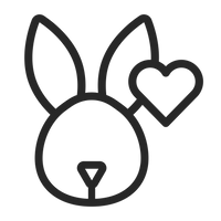 Icon in Form eines Hasen mit Herz. Symbol für Vegan und Tierversuchsfrei.
