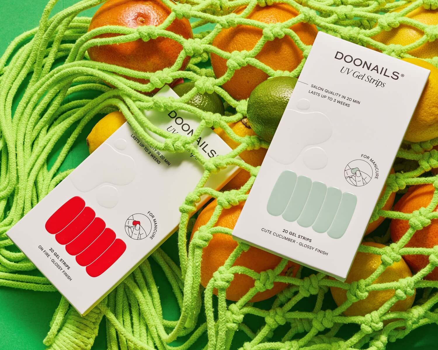 Gel Strips von der Marke Doonails in Rot und Pastel Grün 