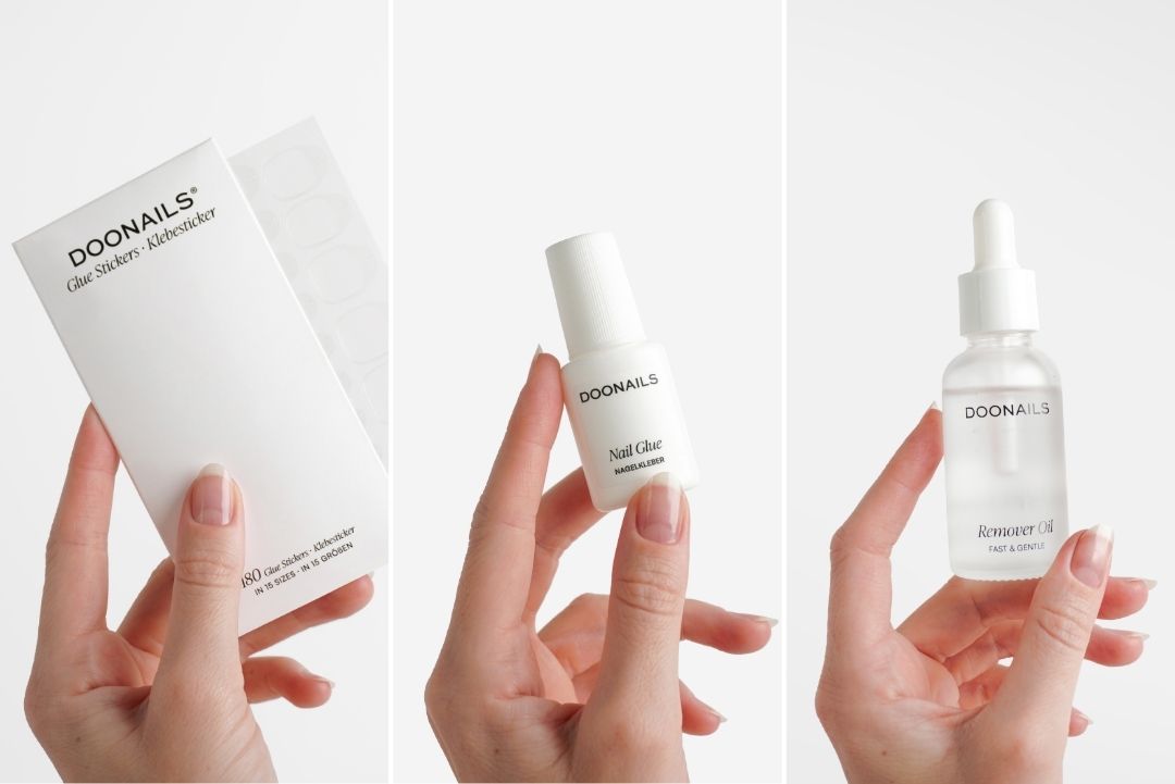 Klebesticker, Nagelkleber & Entferner Öl werden in der Hand gehalten