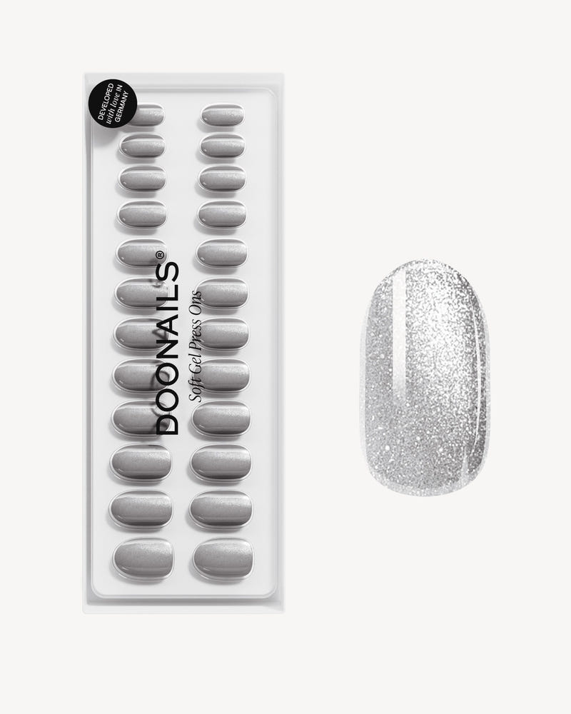 Grey Cat Eye Medium Round Soft Gel Press Ons