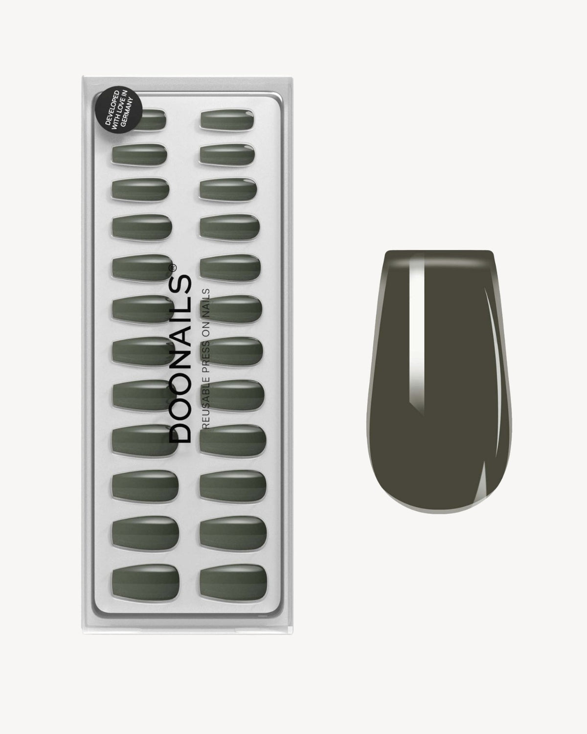 Khaki Short Coffin Soft Gel Press Ons - Doonails