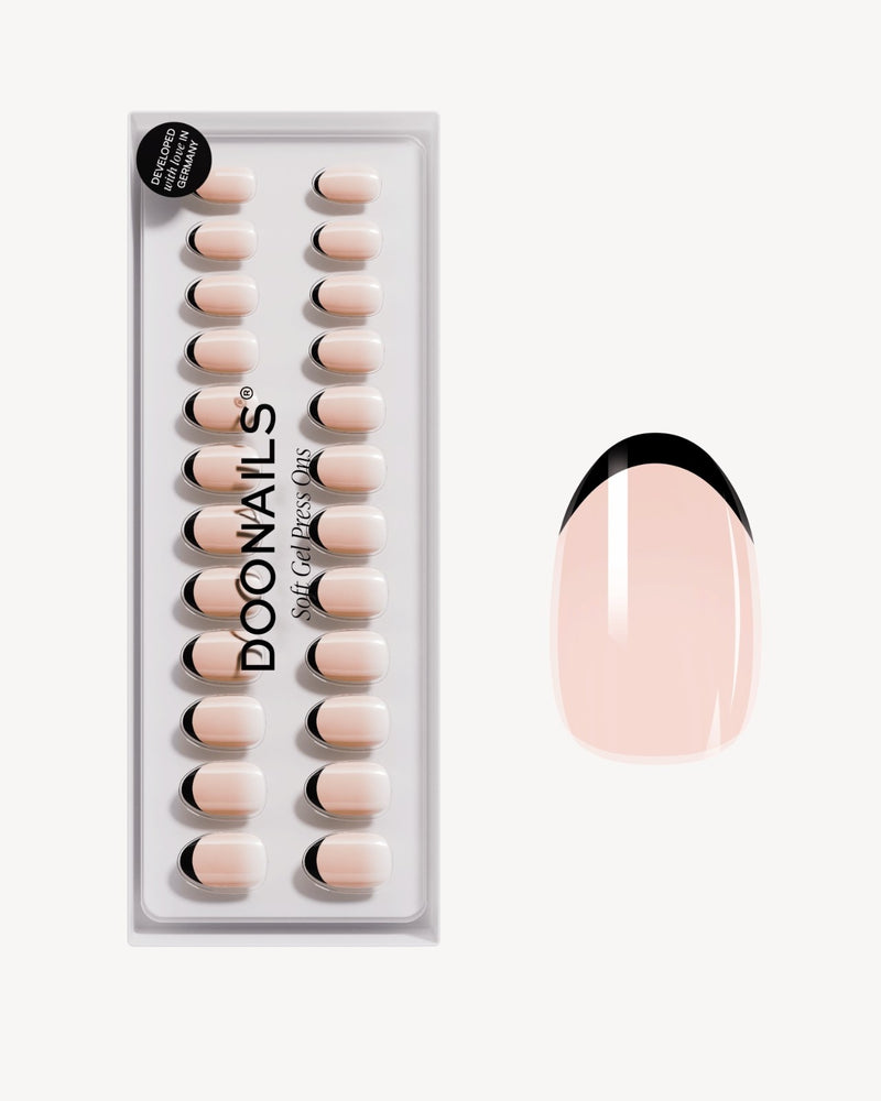 Black French Short Round Soft Gel Press Ons - Doonails